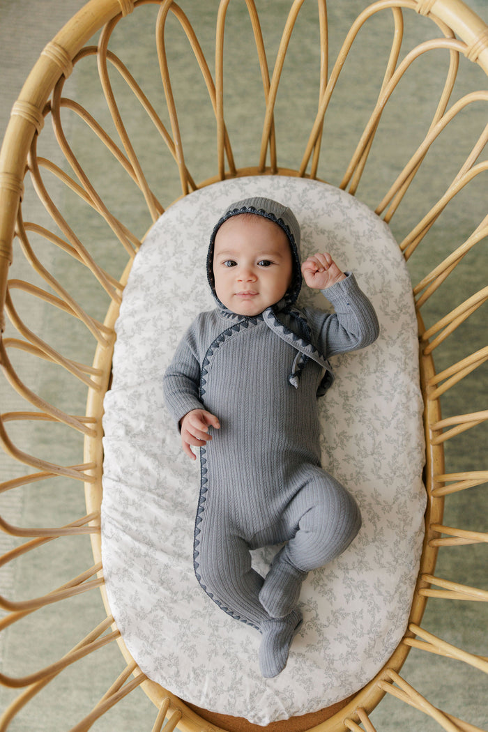 Baby Boy Footie & Bonnet – Blue – Whipstitch