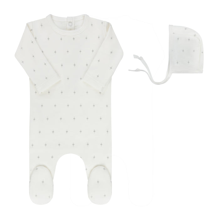 Baby Boy Footie & Bonnet – Ivory Blue – Diamond