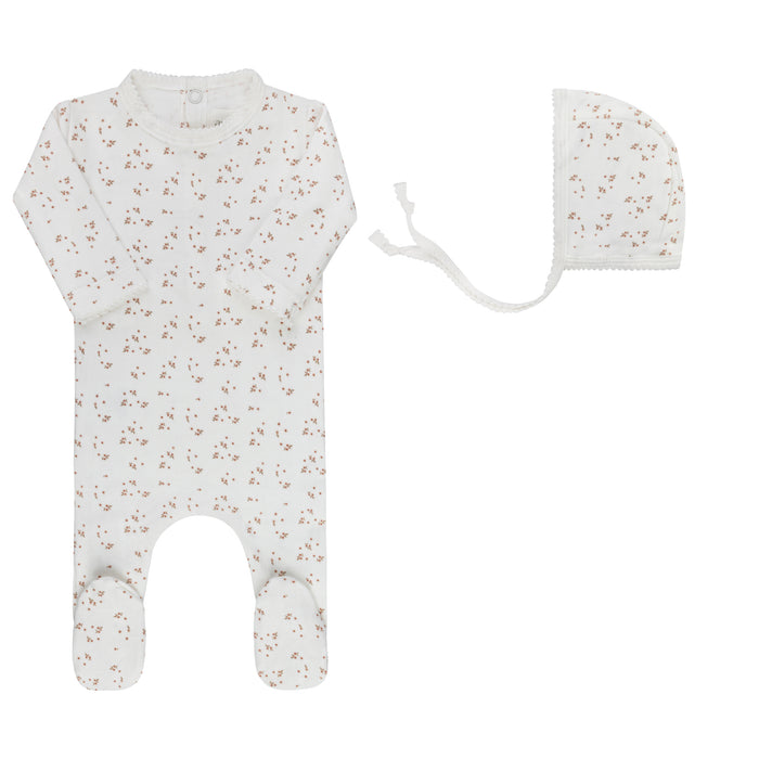 Baby Boy Footie & Bonnet – Ivory Boy – Floral Leaf