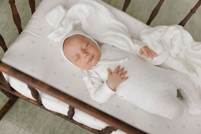 Baby Boy Footie & Bonnet – Ivory Boy – Floral Leaf