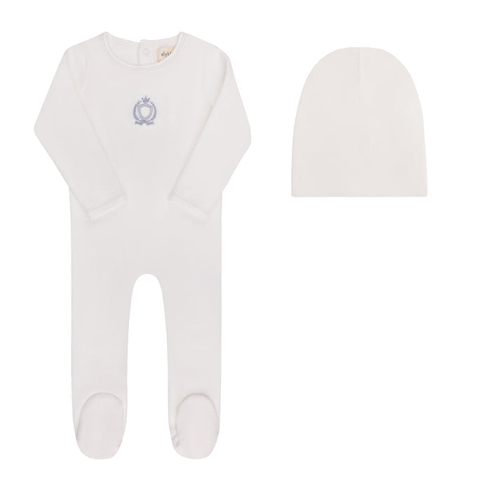 Baby Boy Footie & Bonnet – Ivory Boy – Metallic Crest