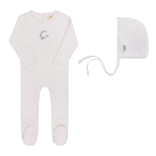 Baby Boy Footie & Bonnet – Ivory Boy – Metallic Wreath