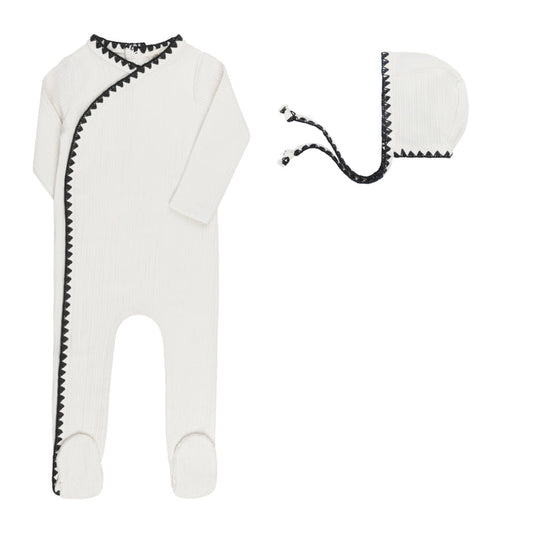Baby Boy Footie & Bonnet – Ivory Boy – Whipstitch