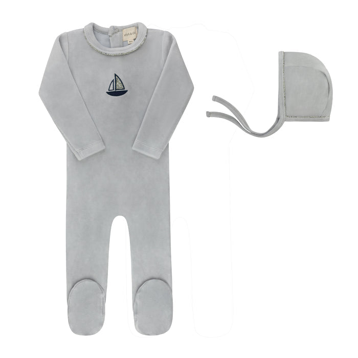 Baby Boy Footie & Hat – Blue – Embroidered Berry