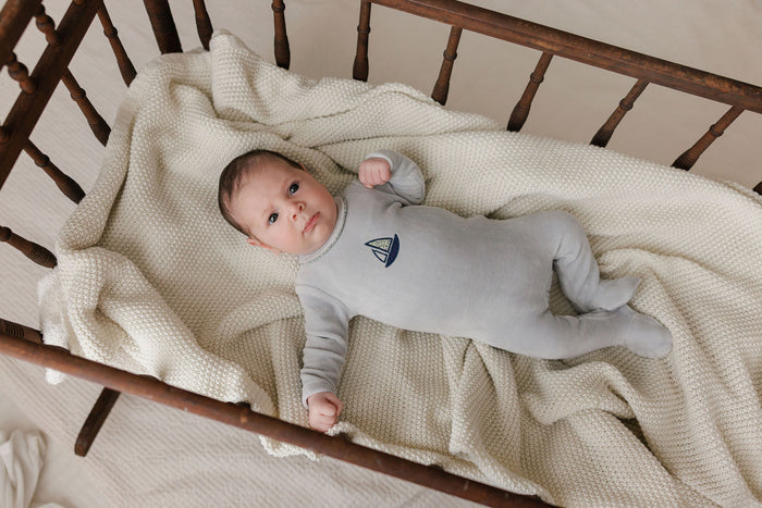Baby Boy Footie & Hat – Blue – Embroidered Berry