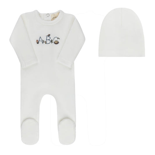 Baby Boy Footie & Hat – Ivory Boy – Embroidered ABC