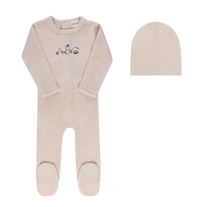 Baby Boy Footie & Hat – Tan – Embroidered ABC