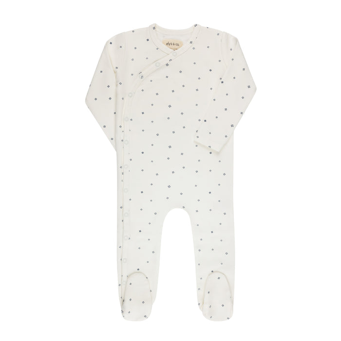 Baby Boy Footie – Ivory Blue – Clover Print