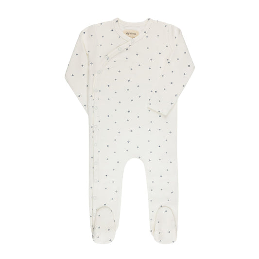 Baby Boy Footie – Ivory Blue – Clover Print
