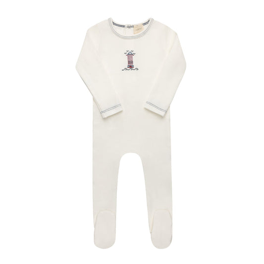 Baby Boy Footie – Ivory Blue – Cross Stitch Lighthouse