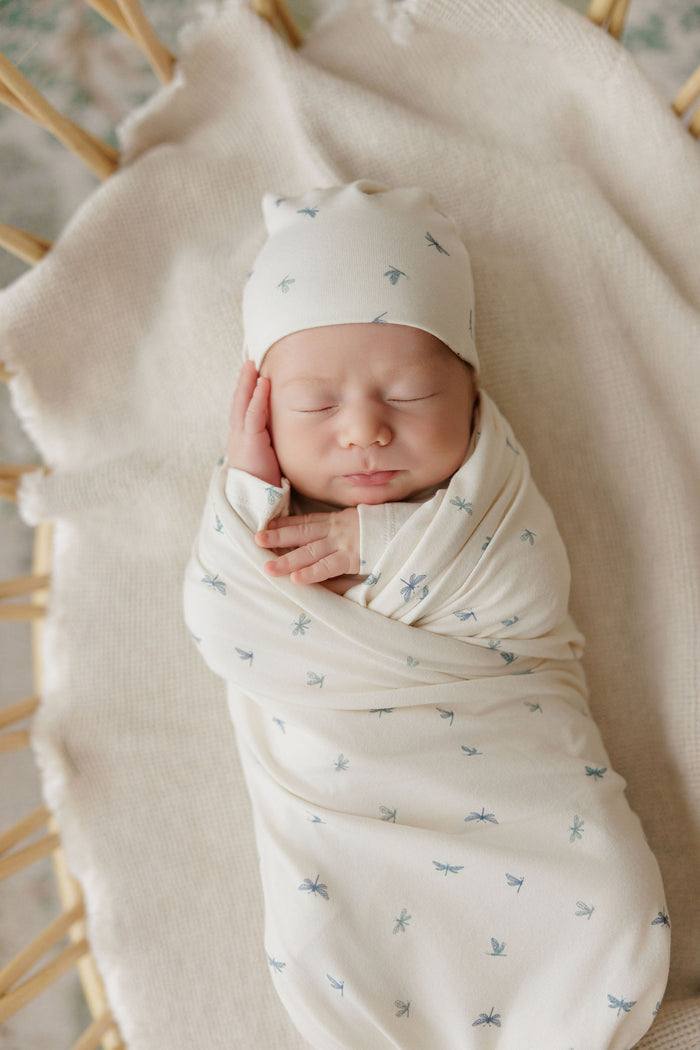 Baby Boy Footie – Ivory Blue – Dragonfly