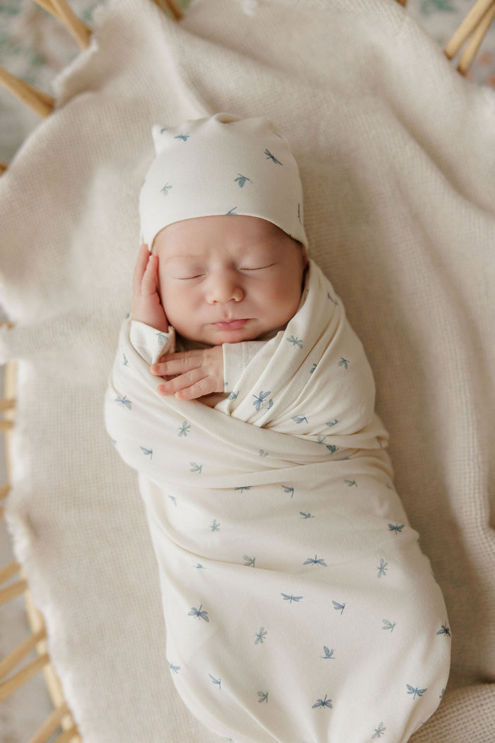 Baby Boy Footie – Ivory Blue – Dragonfly