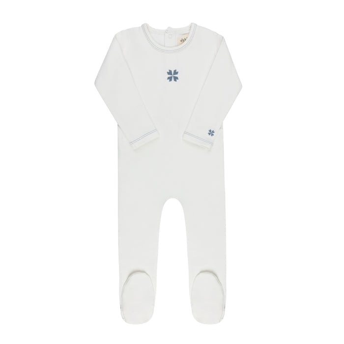 Baby Boy Footie – Ivory Blue – Embroidered Clover