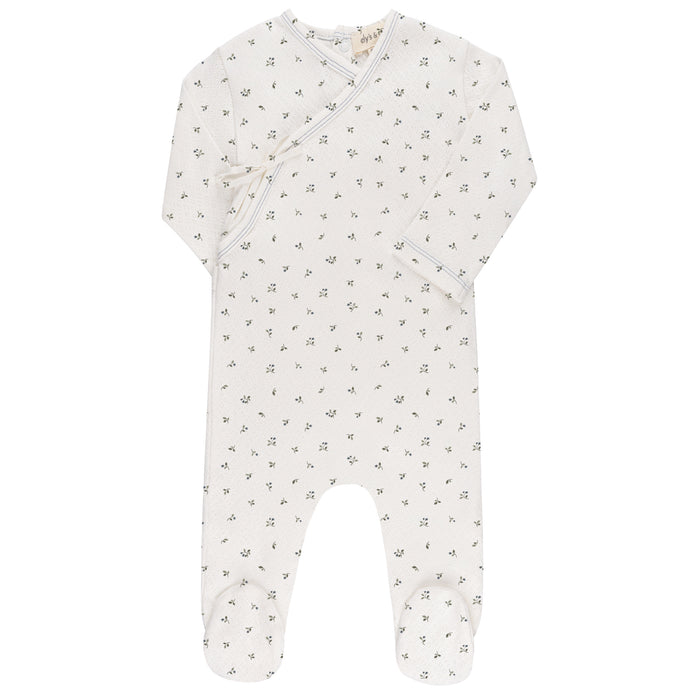 Baby Boy Footie – Ivory Blue – Floral Pointelle