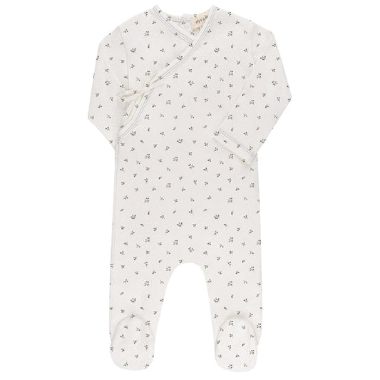 Baby Boy Footie – Ivory Blue – Floral Pointelle