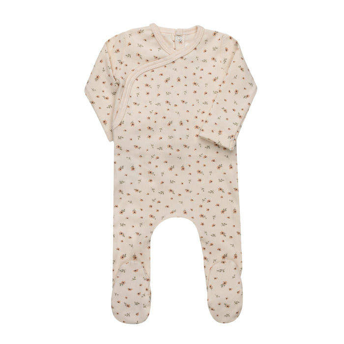Baby Boy Footie – Ivory Blue – Floral Rib