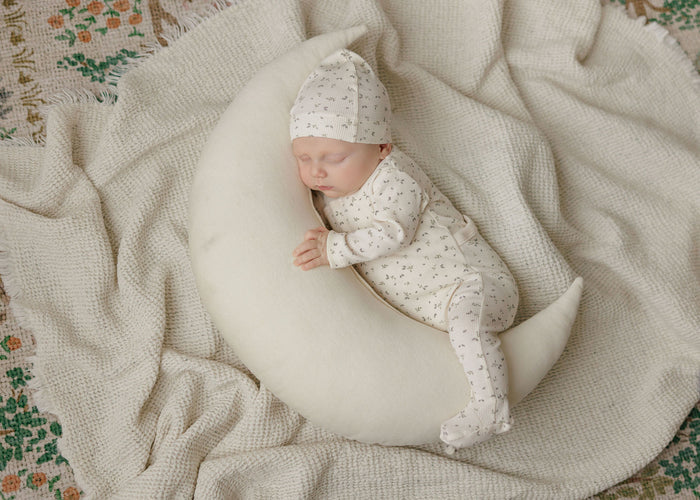 Baby Boy Footie – Ivory Blue – Floral Rib