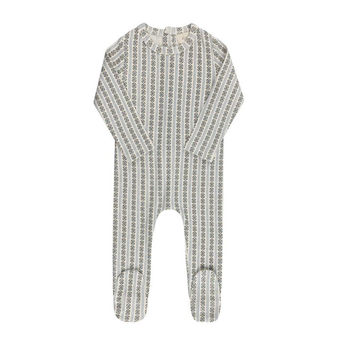 Baby Boy Footie – Ivory Blue – Linear Leaf