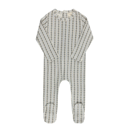 Baby Boy Footie – Ivory Blue – Linear Leaf