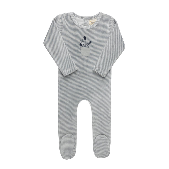 Baby Boy Footie – Ivory Blue – Stripe