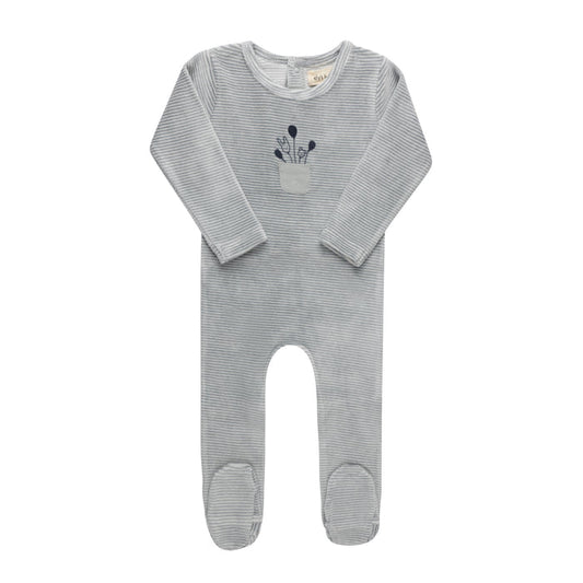 Baby Boy Footie – Ivory Blue – Stripe