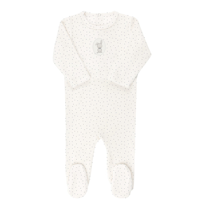 Baby Boy Footie – Ivory Boy – Bunny Pin Dot