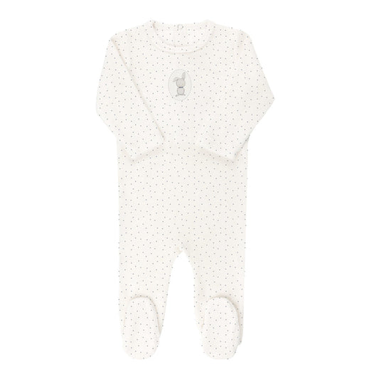 Baby Boy Footie – Ivory Boy – Bunny Pin Dot