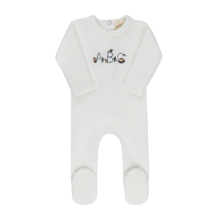 Baby Boy Footie – Ivory Boy – Embroidered ABC