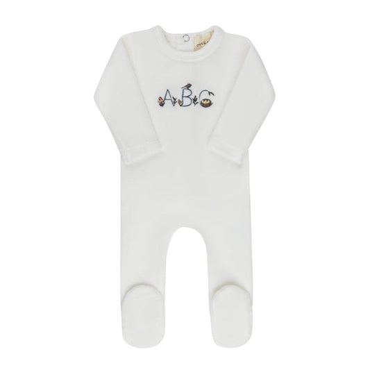 Baby Boy Footie – Ivory Boy – Embroidered ABC