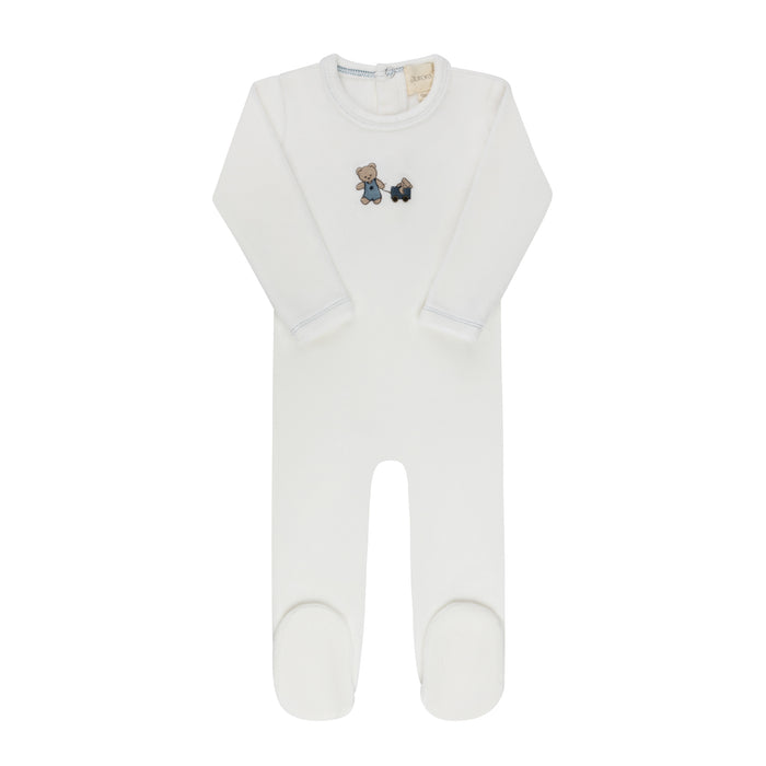 Baby Boy Footie – Ivory Boy – Embroidered Bear