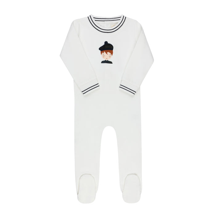 Baby Boy Footie – Ivory Navy – French Terry Scottish