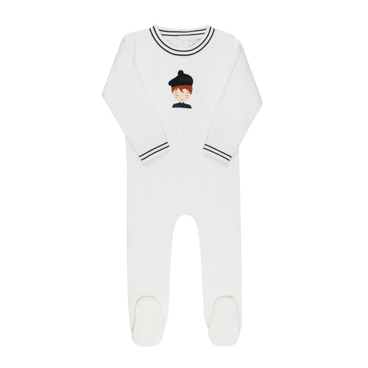 Baby Boy Footie – Ivory Navy – French Terry Scottish