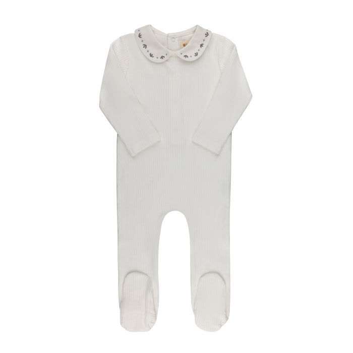 Baby Boy Footie – Ivory/Blue – Keepsake Collection