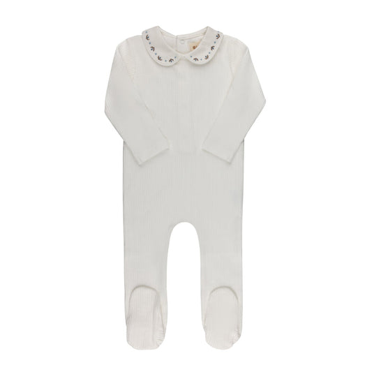 Baby Boy Footie – Ivory/Blue – Keepsake Collection