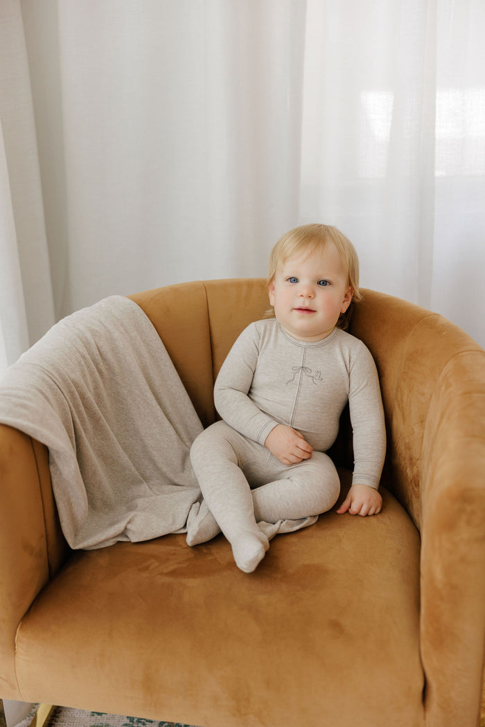Baby Boy Footie – Tan – Bird Seam