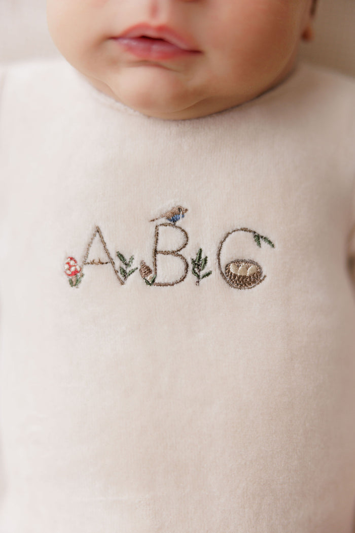 Baby Boy Footie – Tan – Embroidered ABC