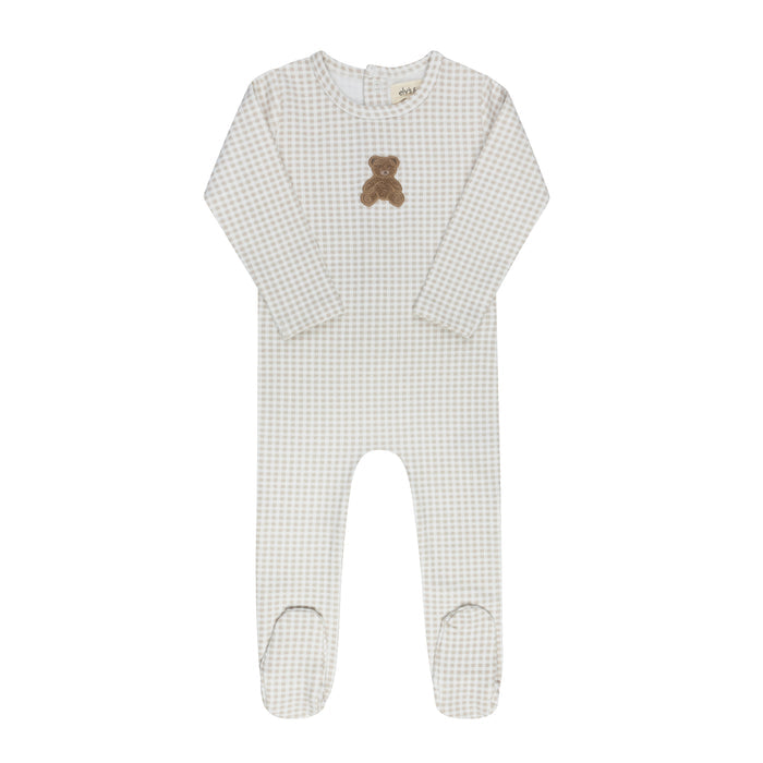 Baby Boy Footie – Tan – Gingham Teddy