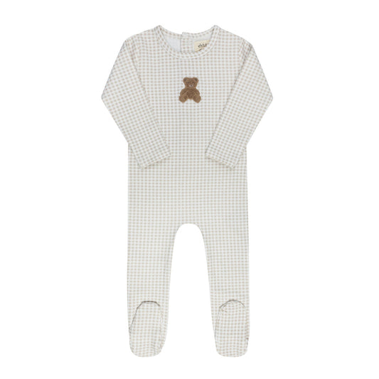 Baby Boy Footie – Tan – Gingham Teddy