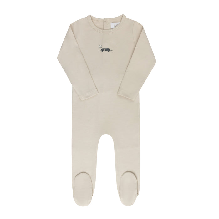 Baby Boy Footie – Tan – Race Car
