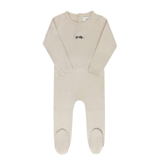 Baby Boy Footie – Tan – Race Car