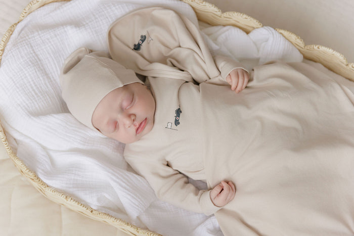 Baby Boy Footie – Tan – Race Car