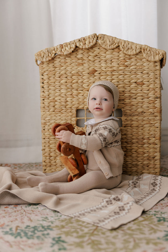 Baby Boy Footie – Taupe – Fair Isle