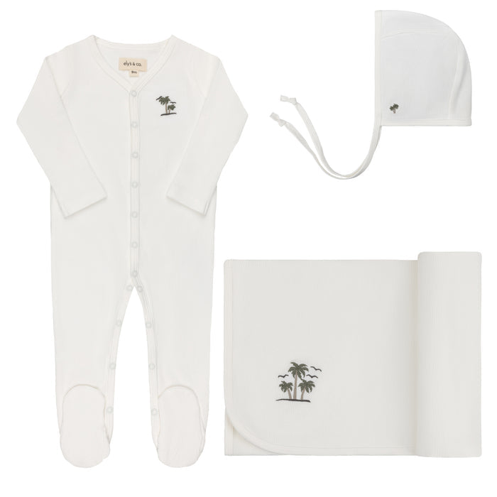 Baby Boy Layette Set - Ivory - Embroidered Palm Trees