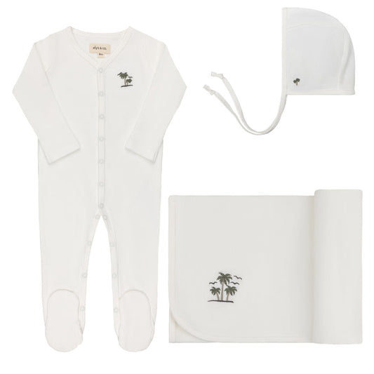 Baby Boy Layette Set - Ivory - Embroidered Palm Trees