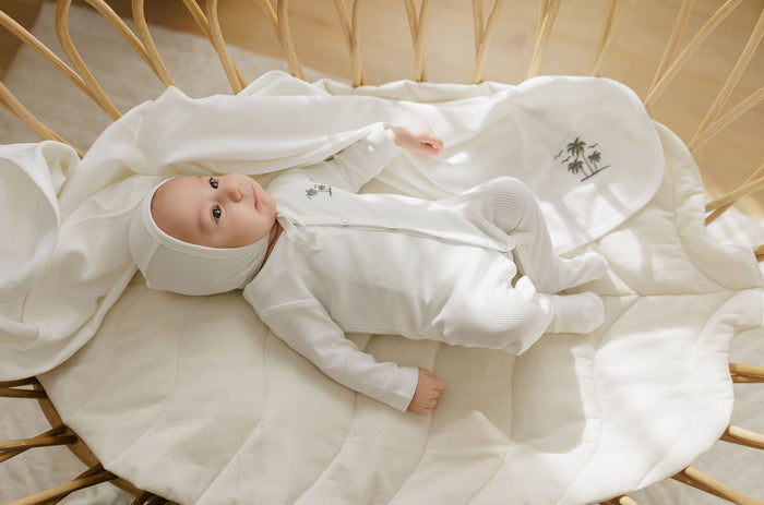 Baby Boy Layette Set - Ivory - Embroidered Palm Trees