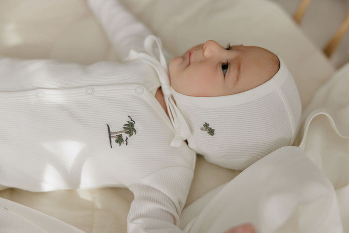 Baby Boy Layette Set - Ivory - Embroidered Palm Trees