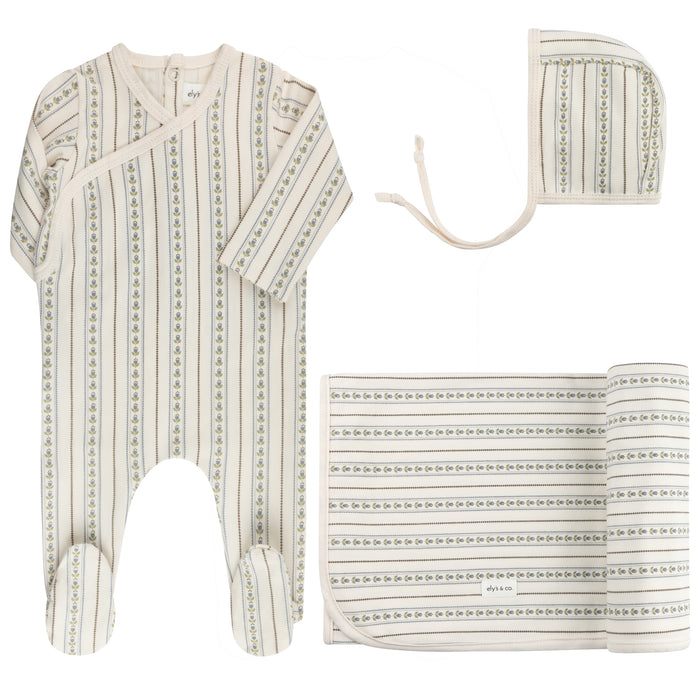 Baby Boy Layette Set - Ivory Blue - Linear Tulip