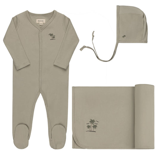 Baby Boy Layette Set - Sage - Embroidered Palm Trees
