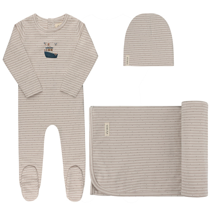 Baby Boy Layette Set - Tan - Nautical Stripe