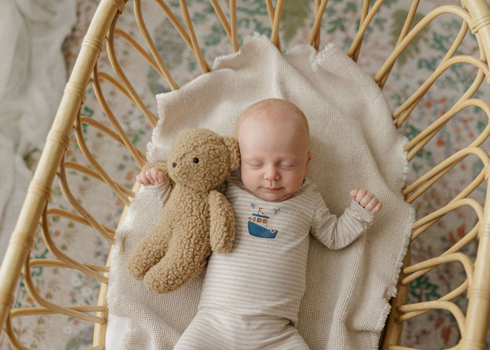 Baby Boy Layette Set - Tan - Nautical Stripe